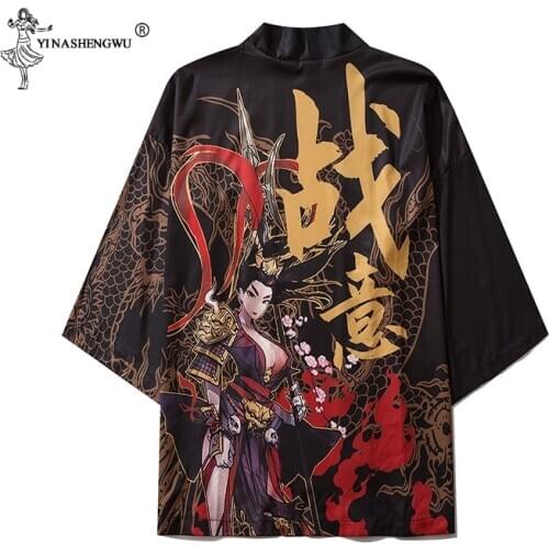 Traditional Japanese Kimono Menl Male Cardigan Harajuku Streetwear Costume Yukata Haori Obi Kimonoes Sun-protective Clothing