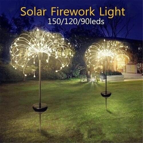 Solar Powered Outdoor Grass Globe Dandelion Fireworks Lamp Flash String 90 /120/150 LED For Garden Lawn Landscape Holiday Light