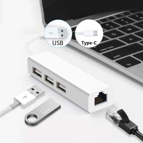 USB Ethernet with 3 Port USB HUB 2.0 RJ45 Lan Network Card USB to Ethernet Adapter for Mac iOS Android PC RTL8152 USB 2.0 HUB