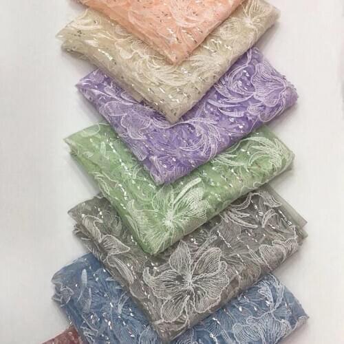 GLace 1Y/Lot High Quality african lace encryption sequins Fabric for wedding dress decoration DIY accessories TX1489