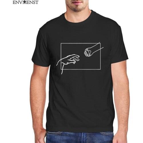 Funny Mens t shirt Funny Cat Adam Creation Cat Creation of Hand Cat Lovers Minimalist Mens Tee Short Sleeve High Quality Shirt