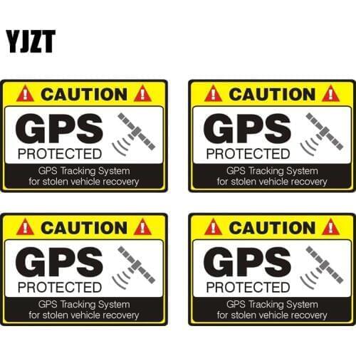 YJZT 12CM*8.1CM 4X CAUTION GPS PROTECTED Car Sticker Reflective Motorcycle Parts C1-7584