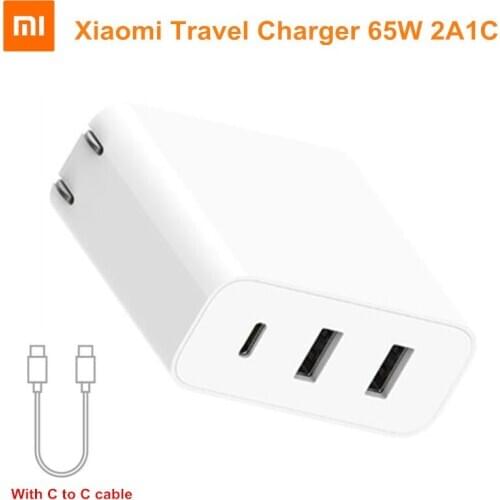 Original Xiaomi Travel Charger 65W 2A1C Output Type-C Fast Charge USB-A 18W Max 100-240V Input with USB C to C 5A Cable