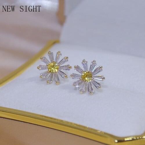 Japanese&Korea Delicate Jewelry 14K Gold Plated AAA Zircon Flower Stud Earrings for Women Luxury Diamond Earrings