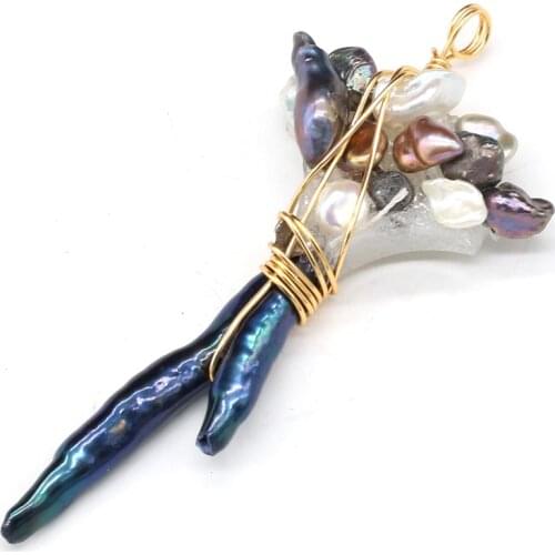Natural Freshwater Pearl Pendant Copper Wire Winding Pearls Charms Pendant for Women Jewelry Making DIY Necklace Earring 30x75mm