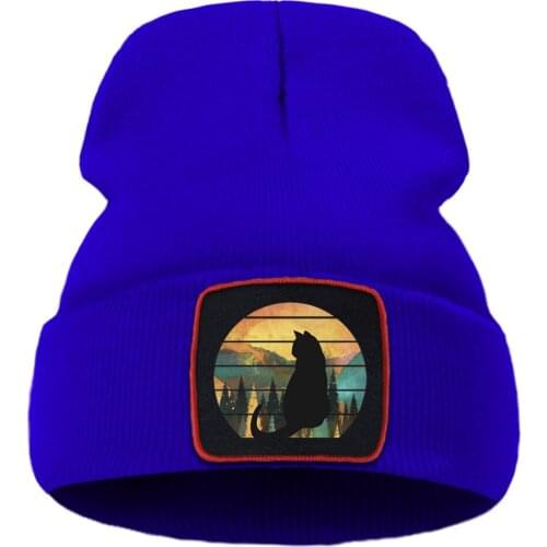 Black Cat Funny Harajuku Printing Winter Cap Street Fashion Warm Beanie Caps Simple Casual Unisex Caps Quality Comfort Hat