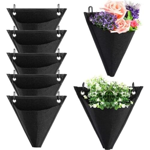 1/5Pcs Wall Mount Succulent Planter Basket Garden Pocket Triangle Plants Hanging Bag Flower Pot Hanger Holder with Hooks