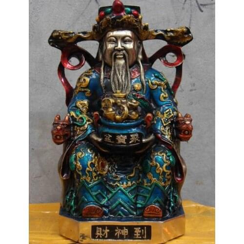 10 Chinese Folk Temple White Copper Silver Painted God of wealth Buddha Statue