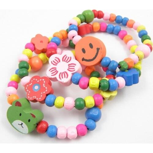 10pcs Wood Kids Bracelets Children Party Gift Wholeslae Girls Toy Bracelet Jewelry