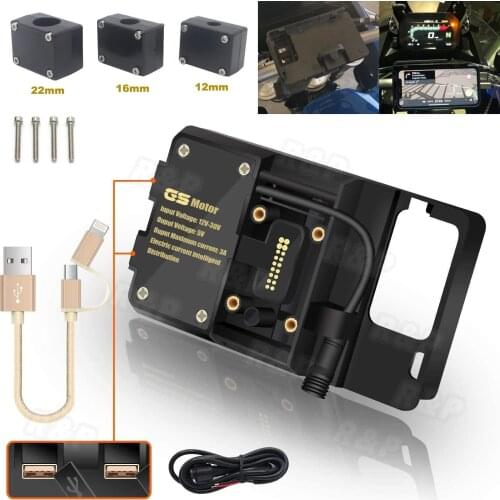 12MM 16MM 22MM USB Phone Motorcycle Navigation Bracket USB Charging For R1200GS F800GS ADV F700GS R1250GS CRF 1000L F850GS F750G
