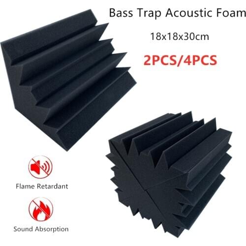 2/4Pcs 18x18x30cm Black Soundproofing Insulation Foam High Density Flame Retardant Bass Trap Acoustic Wall Foam Sponge