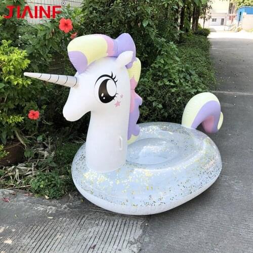 2021 New Transparent Crystal Unicorn With Sequins Outdoor Water Floating Row Pvc Material Swimming Mattress Pool Accessories