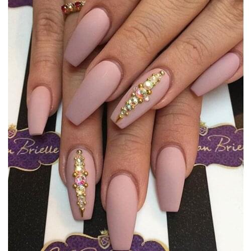 24pcs Fake Nails With Glue Type Long Paragraph Fashion With Diamond Manicure Patch False Nails With Design Press On Nail Patch D