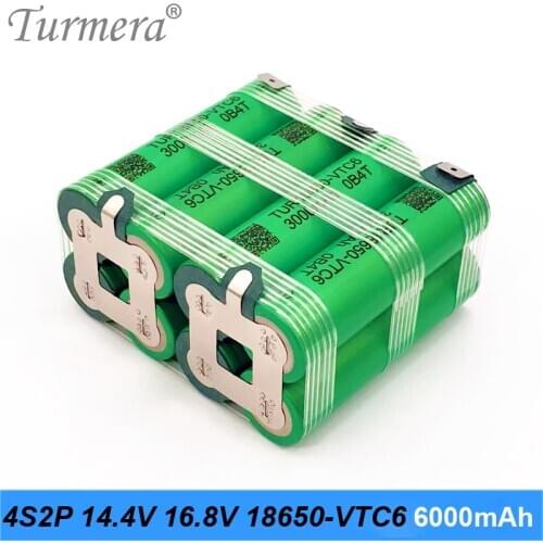 VTC6 Battery Pack 4S2P 6000mAh 14.4V 16.8V TUR18650VTC6 3000mAh 30A Liion Battery to 16.8V Screwdriver Battery Customize Turmera