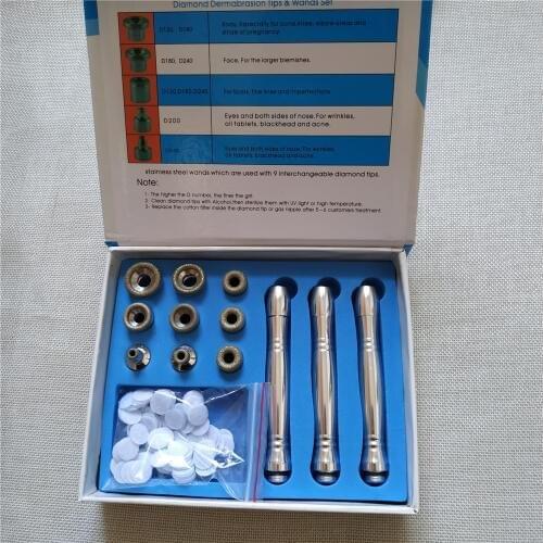 Dermabrasion Facial Care Skin Peeling Microdermabrasion Diamond Tool 9 Tips 3 Wands Diamond Wands Beauty Device