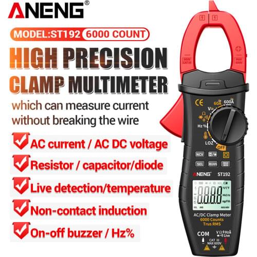 ANENG ST192 Digital Clamp Meters Multimeter 60A/600A Tester AC/DC Current 6000 Counts True RMS Capacitance NCV Ohm Hz Transistor