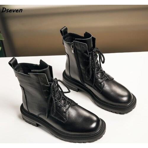 Martin Boots Female Cow Leather Fall New British Style Retro Round Toe Casual Trend Thick-soled Thick Heel Women Boots Hot