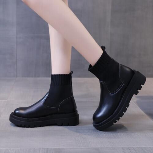 Women Boots Knitted Ladies Comfortable Thick Bottom Female Ankle Boots Casual Comfortable Warm Shoes Woman Slip On New Fashion