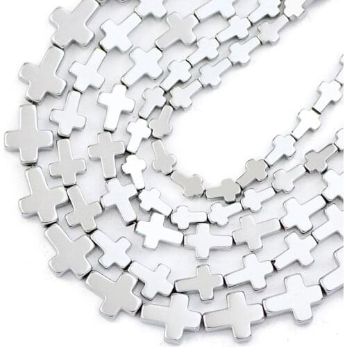 Silvers Hematite Beads Natural Stone 4x6/6x8/8x10MM Cross Jesus Spacers Loose Beads For Jewelry Making Diy Bracelets Accessories