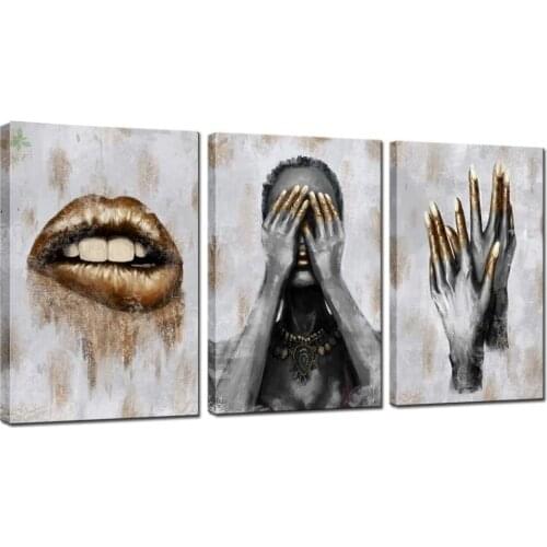 Black Woman With Golden Lip Nails Oil Painting Decoration For Home Office