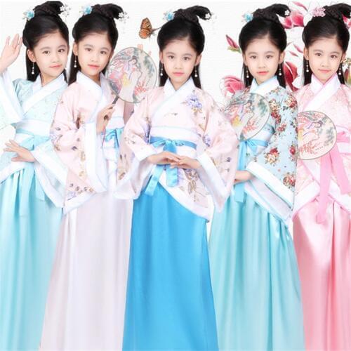 Kids Chinese Girls Hanfu Stage Outfit Performance Clothing Singer Stage Festival Folk Dance Ancient Costume Princess Fairy Dress