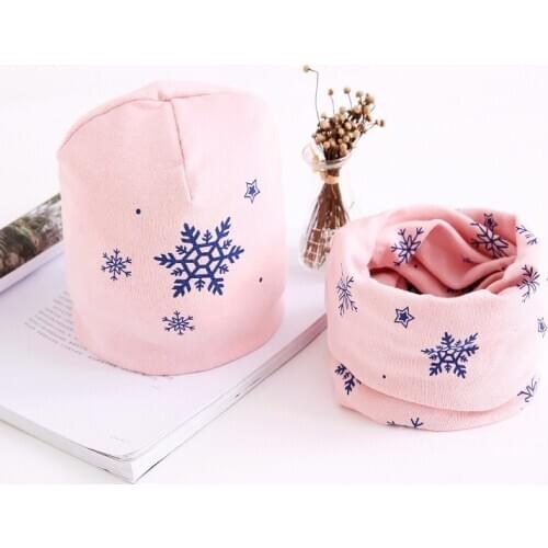 Children Hat Scarf Set Snow Printing Cotton Baby Cap Scarf 2pcs Set Winter Hat For Boys And Girls 3 months to 8 Years