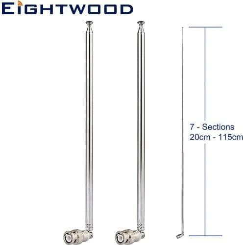Eightwood 2-Pack HF VHF UHF 7-Sections 115cm Telescopic BNC Male Antenna for Ham Radio Amateur Radio Mobile Radio Transceiver