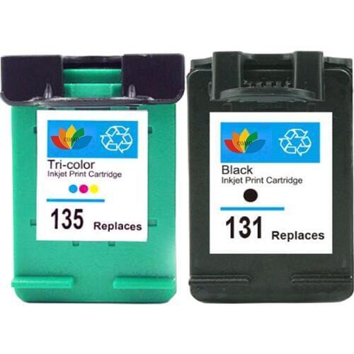 2Pk Compatible hp131 135 Refilled Ink Cartridges for Photosmart C3100 C3183 C3150 C3180 PSC 1500 1510 1513 1600 1610 2300 2600