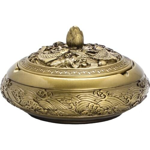 Round Resin Metal Moden Windproof Ashtray With Lid for Tabletop Smokeless Ashtray Holder And Ceramic Material