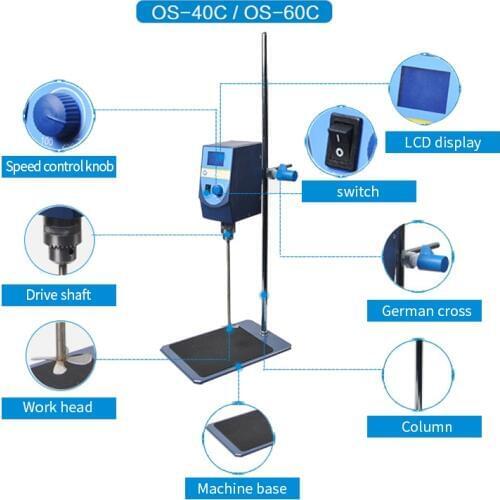 220V Laboratory Powerful 60W Electric Mixer Overhead Mixer 20L 100-2500rpm Digital Electric Lab Mixer Overhead Stirrer Lab Meter