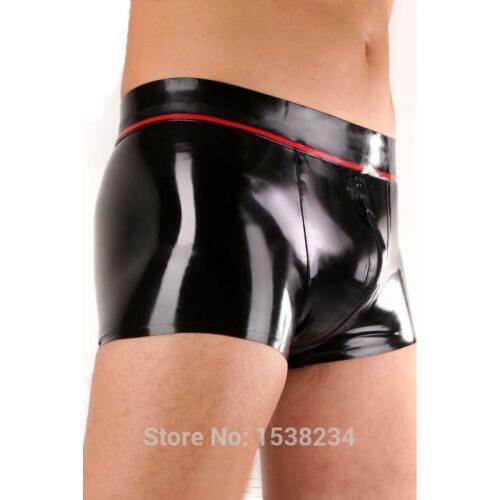 Latex Boxer Rubber Underwear Mens Latex Lingerie Latex Swimsuit Beach Suit with Trims Crotch Zip