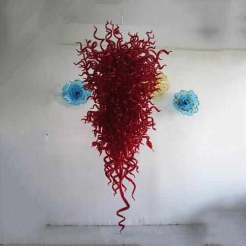 Free Shipping Red Fire LED Hand Blow Glass Wrought Iron Chandelier Light Fixtures Large Chandelier Lamps for Home Hotel