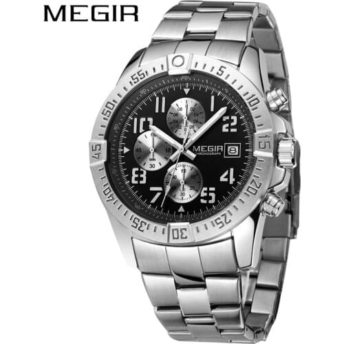 MEGIR Mens Watches Top Brand Luxury Quartz Wristwatches Creative Business Stainless Steel Sports Watches Men Relogio Masculino