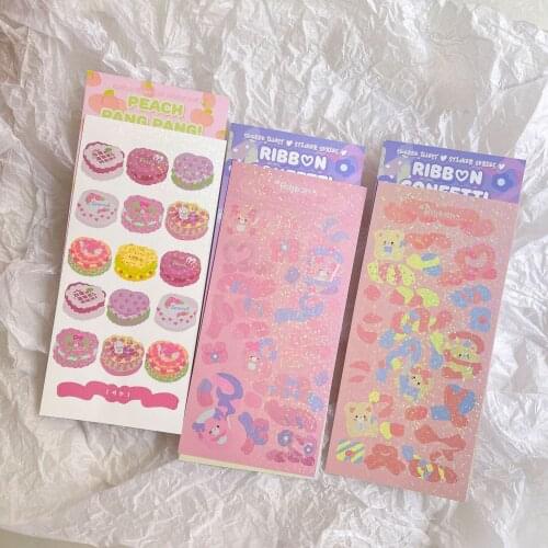 Ins Cute Bear Bunny Cartoon Cake Laser Sticker DIY Scrapbook Collapse Phone Computer Dialog Happy Plan Decision Sticker