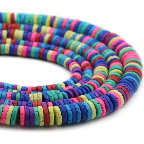 Mixedcolor Volcanic Lava Beads Natural Stone Flat Round Rock Spacer Loose Beads For Jewelry Making DIY Bracelet 4MM 6MM 8MM 15"