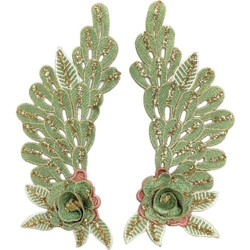 Fashion 2pcs/set green flower embroidery Patches for clothes Retro vintage iron on patches floral appliques for clothing