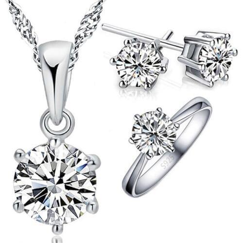 Trendy Hot Sale Women Wedding Jewelry Sets Pendant Necklace Earrings Sets Full Size Ring 925 Serling Silver Best Jewellery