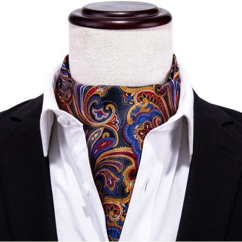 For Men Cravat Ties Silk Scarf Tie Suit Gold Colors Paisley Mens Necktie Jacquard Set Pocket Square Cufflinks Barry.Wang AS-005