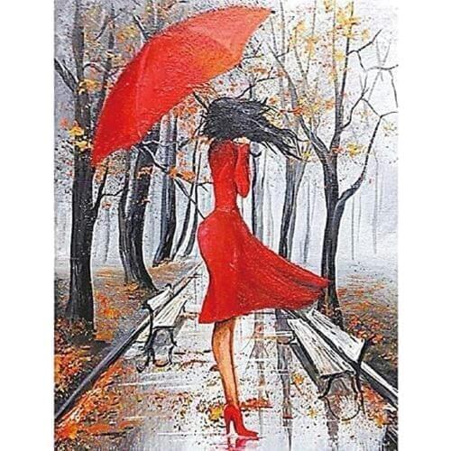 5D Diamond Painting Kits for Adults Full Round AB Mosaic Cross Stitch Kits Embroidery Kits Home Wall Decor Red-clothed Girl