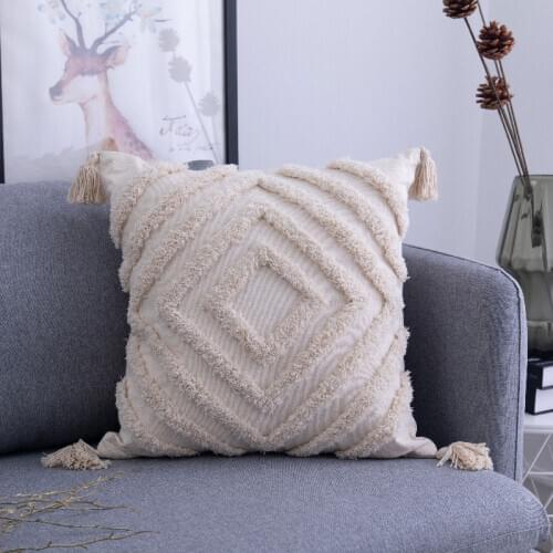 Tassels Cushion Pillowcase 45x45cm/30x50cm Beige Handmade Square Home Decoration Cover Zip Open Pillow Cover For Living Room