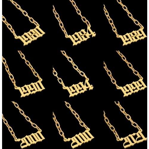 Ladies Year Necklace Birthday Gift Necklace For Women Letter Pendant Necklace Initial Necklace 1987 1989 2000 Necklace Men