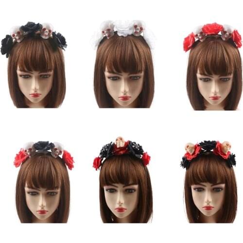 Rose Skull Headband Flower Crown Hair Hoop for Halloween Floral Hairband Gothic Props Theme Creative Party Costume