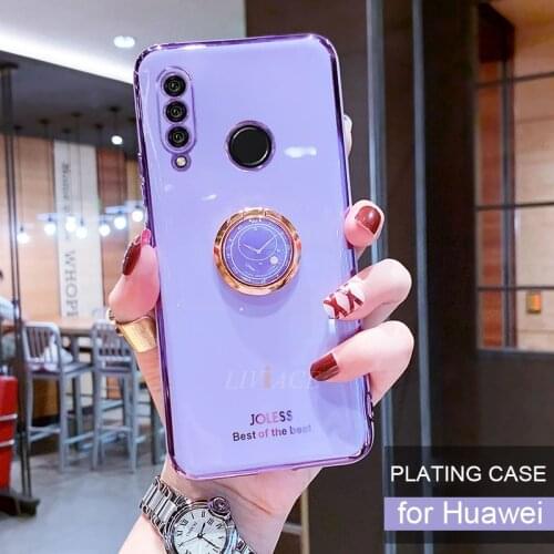 Ring Holder Silicone Phone Case On For Huawei Y6 Y7 Y9 Prime 2019 2018 Nova 5T 3 3i Nova5t Luxury Plating Shinny Soft Back Cover