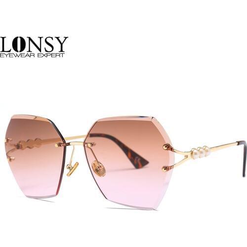 LONSY Luxury Brands Cat Eye Rimless Sunglasses Women 2019 Fashion Shades UV400 Vintage Metal Frame Sun Glasses For Female