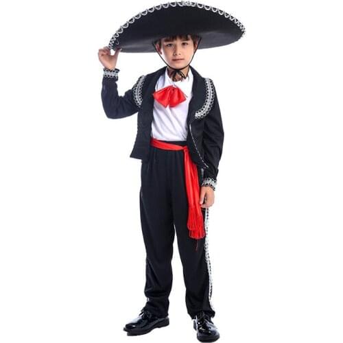 Traditional Mexican Mariachi Amigo Cosplay Costume Dancer Children Boys Suit Festival Carnival Party Fancy Dress for Performance