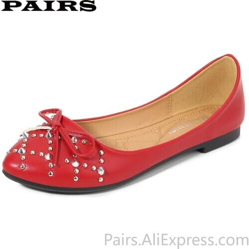 Spring Summer Slip on Shoes Women Faux Leather Flat Shoes BlingBling Rivet Loafers Butterfly Female Red Footwear Plus Size 46
