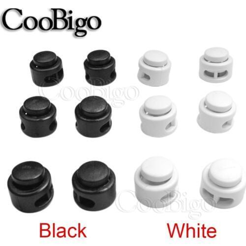 50pcs 2mm Hole Plastic 13.5*13mm Paracord Cord Lock Clamp 2 hole Toggle Clip Stopper For Rope Garment Accessories Black & White