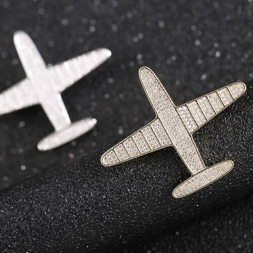 Zhijia fashion gold silver color rhinestone zircon airplane pins brooches for women party jewelry gifts