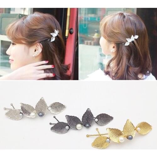 Fashion vintage pearl flower Leaves clip Ladies Girls Metals Barrette Hair Clip Women Hair Accessories