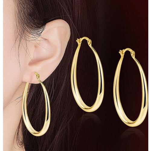 2021 Women Simple Fashion Oval Type Hoop Alloy Earrings Ear Loop Piercing Jewelry Drop Earring Luxury Circle Round Jewelry
